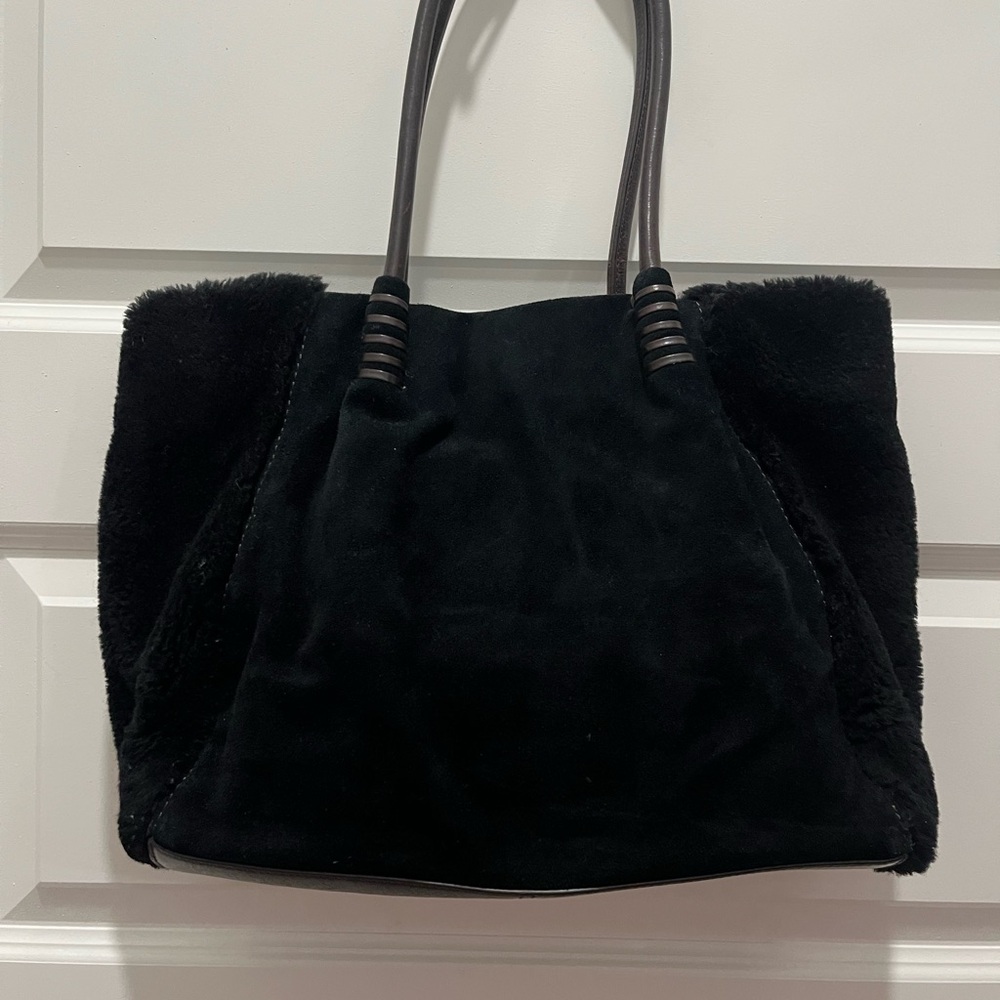 UGG Black Suede and Shearling Tote - Picture 3 of 9